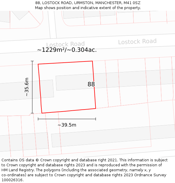 88, LOSTOCK ROAD, URMSTON, MANCHESTER, M41 0SZ: Plot and title map
