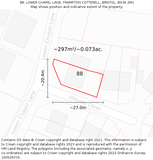 88, LOWER CHAPEL LANE, FRAMPTON COTTERELL, BRISTOL, BS36 2RH: Plot and title map