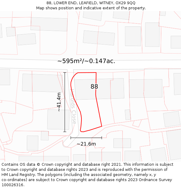 88, LOWER END, LEAFIELD, WITNEY, OX29 9QQ: Plot and title map