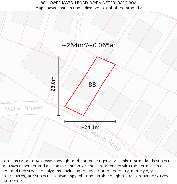 88, LOWER MARSH ROAD, WARMINSTER, BA12 9QA: Plot and title map
