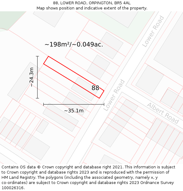 88, LOWER ROAD, ORPINGTON, BR5 4AL: Plot and title map