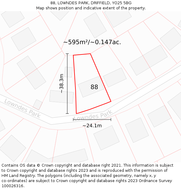 88, LOWNDES PARK, DRIFFIELD, YO25 5BG: Plot and title map