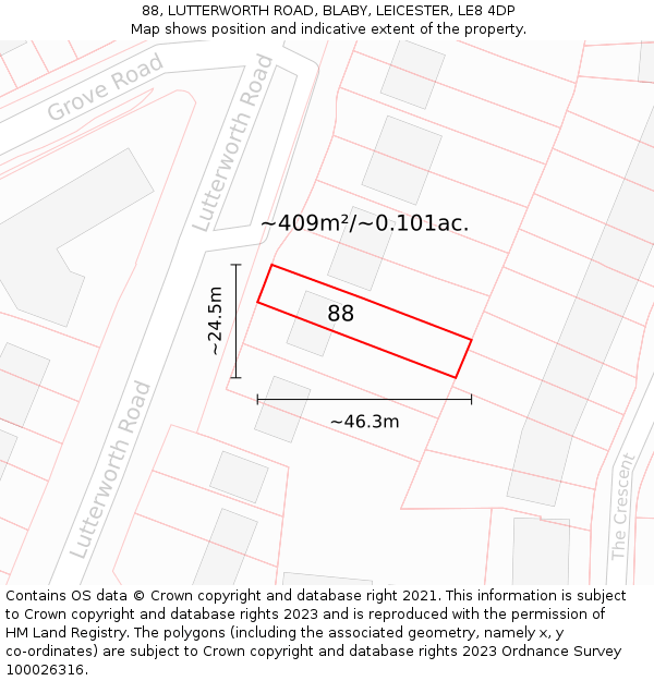 88, LUTTERWORTH ROAD, BLABY, LEICESTER, LE8 4DP: Plot and title map