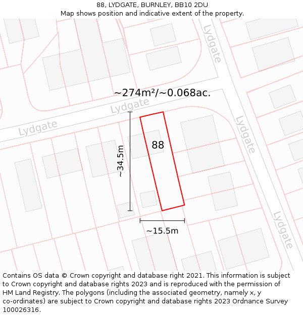 88, LYDGATE, BURNLEY, BB10 2DU: Plot and title map