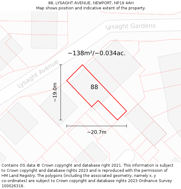 88, LYSAGHT AVENUE, NEWPORT, NP19 4AH: Plot and title map