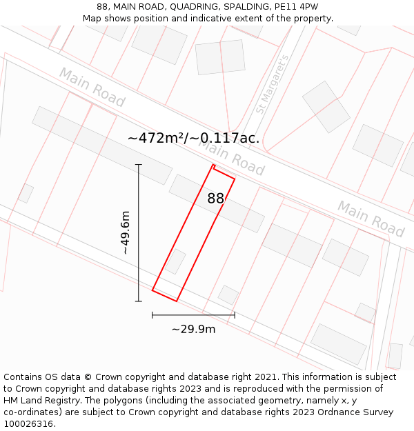88, MAIN ROAD, QUADRING, SPALDING, PE11 4PW: Plot and title map