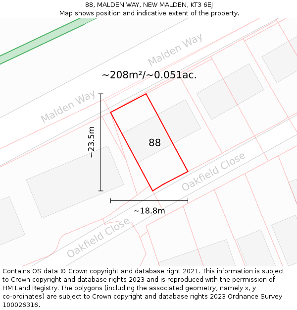 88, MALDEN WAY, NEW MALDEN, KT3 6EJ: Plot and title map