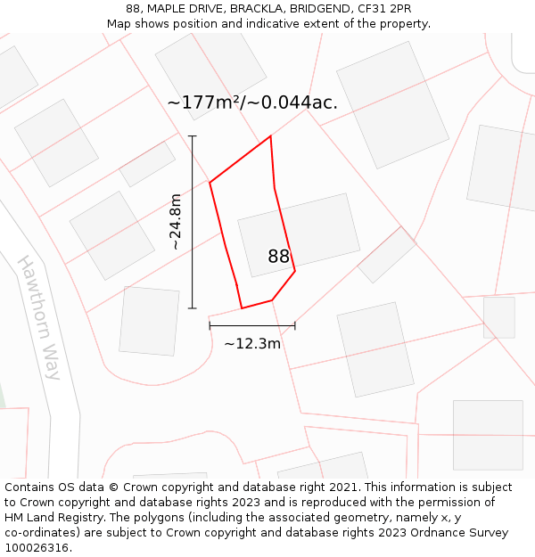 88, MAPLE DRIVE, BRACKLA, BRIDGEND, CF31 2PR: Plot and title map