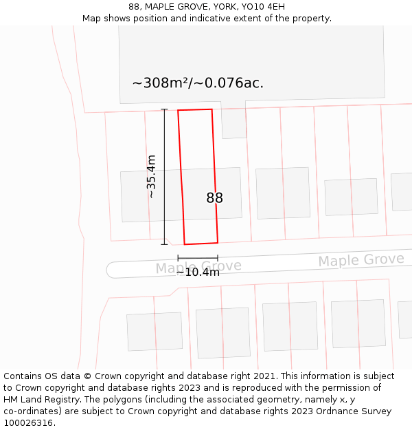 88, MAPLE GROVE, YORK, YO10 4EH: Plot and title map