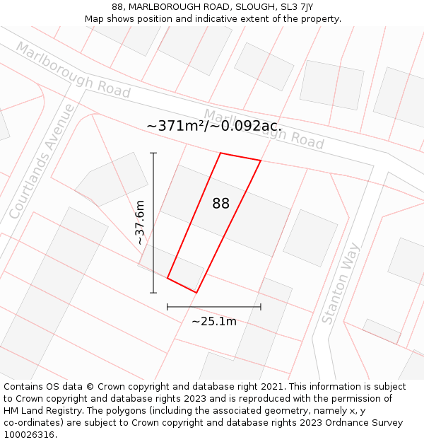 88, MARLBOROUGH ROAD, SLOUGH, SL3 7JY: Plot and title map