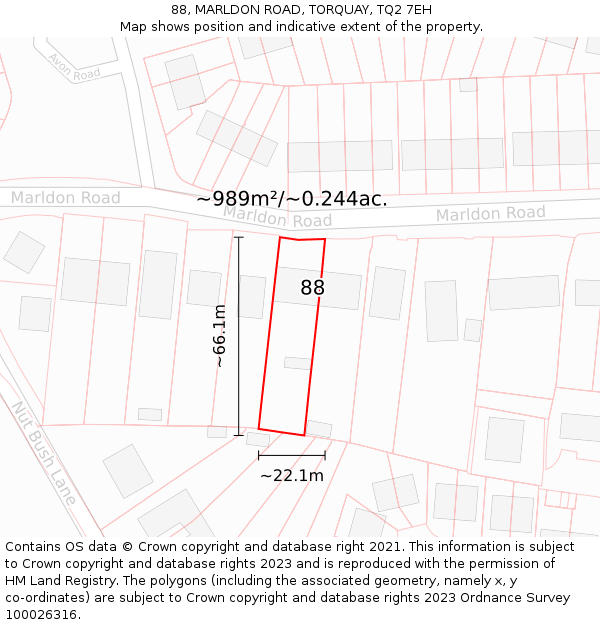 88, MARLDON ROAD, TORQUAY, TQ2 7EH: Plot and title map