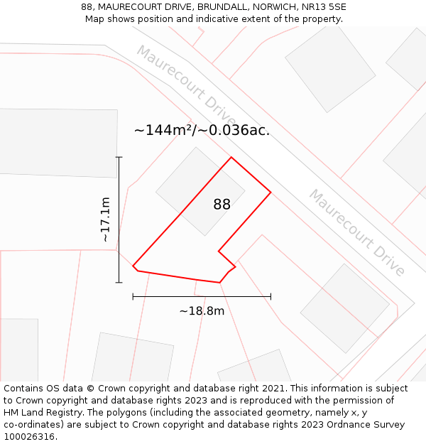88, MAURECOURT DRIVE, BRUNDALL, NORWICH, NR13 5SE: Plot and title map