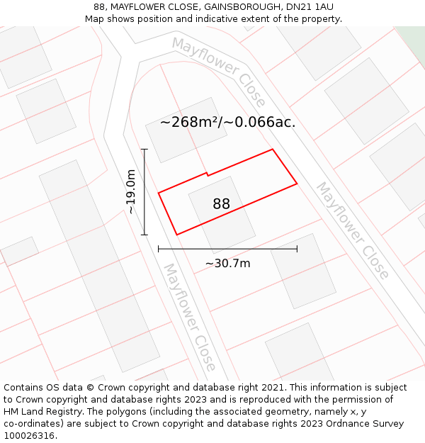 88, MAYFLOWER CLOSE, GAINSBOROUGH, DN21 1AU: Plot and title map
