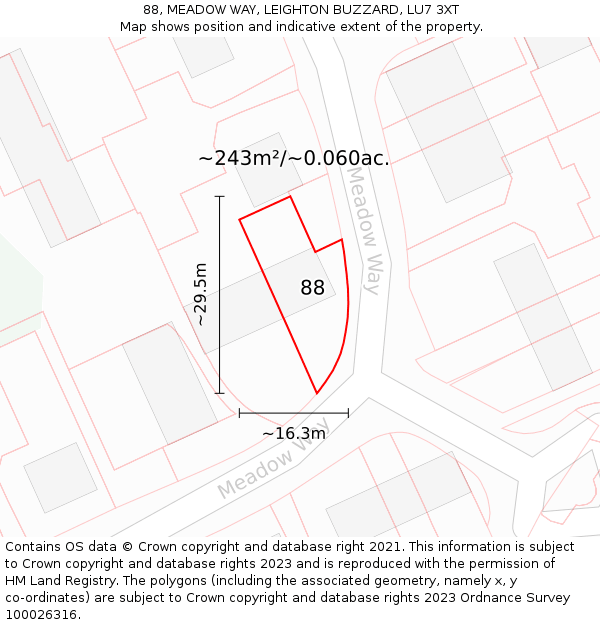 88, MEADOW WAY, LEIGHTON BUZZARD, LU7 3XT: Plot and title map