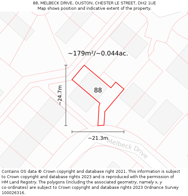 88, MELBECK DRIVE, OUSTON, CHESTER LE STREET, DH2 1UE: Plot and title map