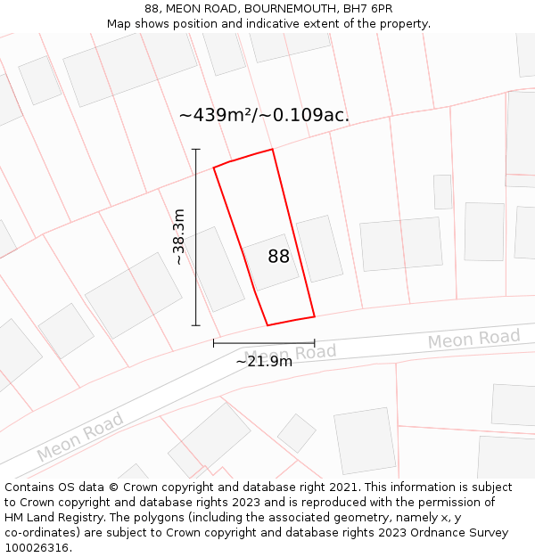 88, MEON ROAD, BOURNEMOUTH, BH7 6PR: Plot and title map
