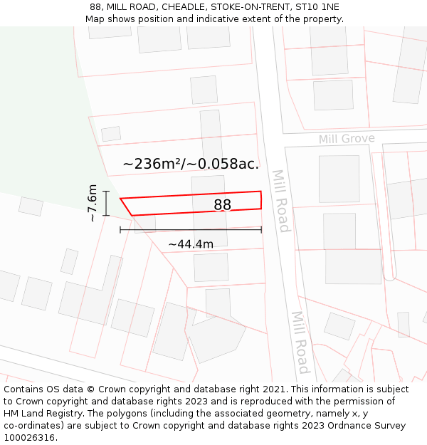 88, MILL ROAD, CHEADLE, STOKE-ON-TRENT, ST10 1NE: Plot and title map