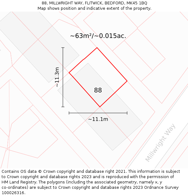 88, MILLWRIGHT WAY, FLITWICK, BEDFORD, MK45 1BQ: Plot and title map