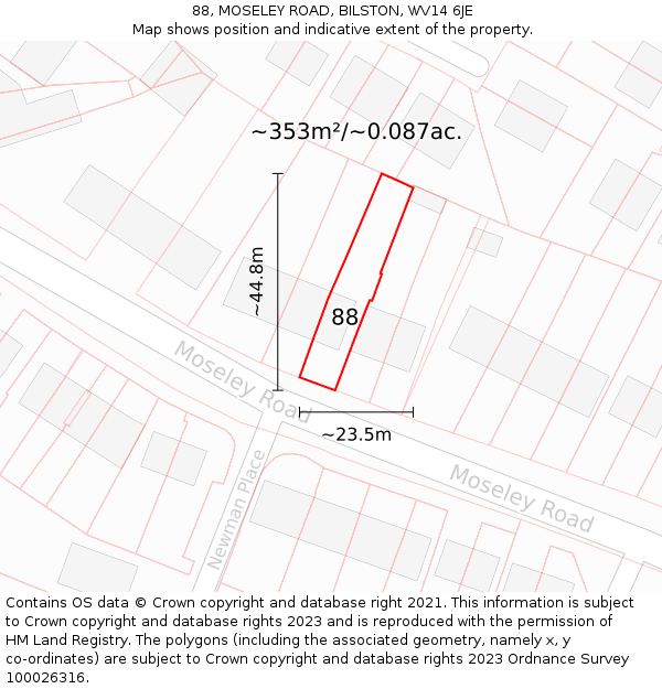88, MOSELEY ROAD, BILSTON, WV14 6JE: Plot and title map
