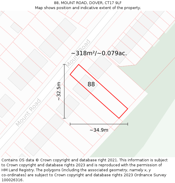 88, MOUNT ROAD, DOVER, CT17 9LF: Plot and title map