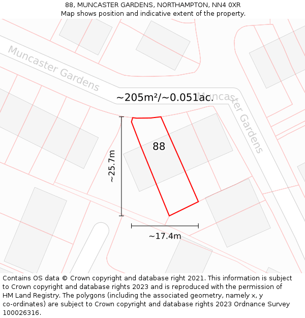 88, MUNCASTER GARDENS, NORTHAMPTON, NN4 0XR: Plot and title map