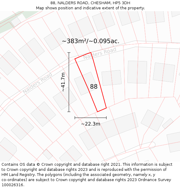 88, NALDERS ROAD, CHESHAM, HP5 3DH: Plot and title map