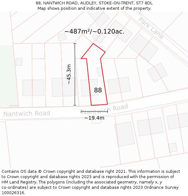 88, NANTWICH ROAD, AUDLEY, STOKE-ON-TRENT, ST7 8DL: Plot and title map