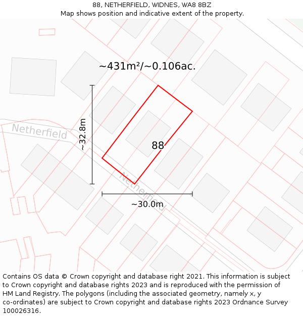 88, NETHERFIELD, WIDNES, WA8 8BZ: Plot and title map