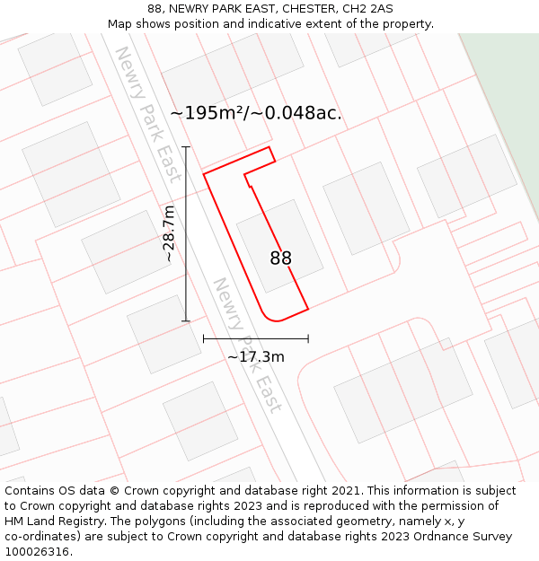88, NEWRY PARK EAST, CHESTER, CH2 2AS: Plot and title map