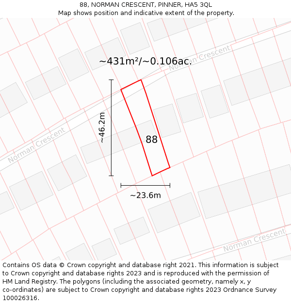 88, NORMAN CRESCENT, PINNER, HA5 3QL: Plot and title map