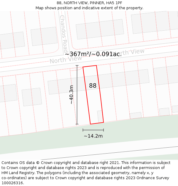 88, NORTH VIEW, PINNER, HA5 1PF: Plot and title map