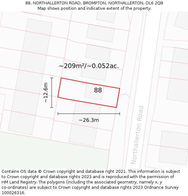 88, NORTHALLERTON ROAD, BROMPTON, NORTHALLERTON, DL6 2QB: Plot and title map