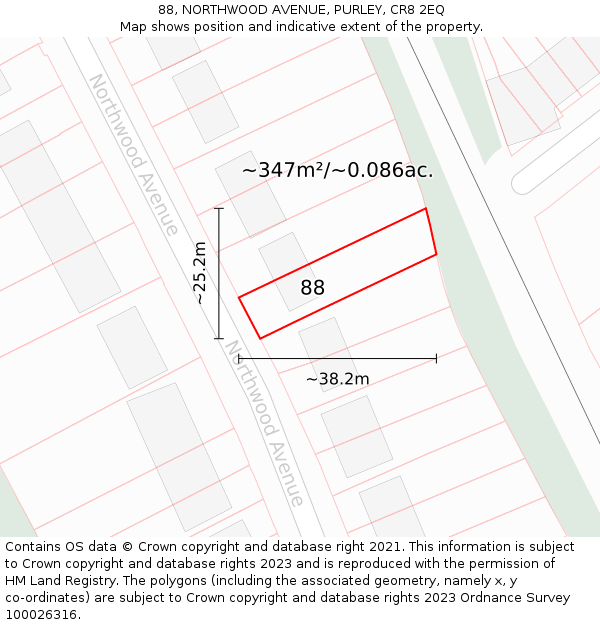88, NORTHWOOD AVENUE, PURLEY, CR8 2EQ: Plot and title map