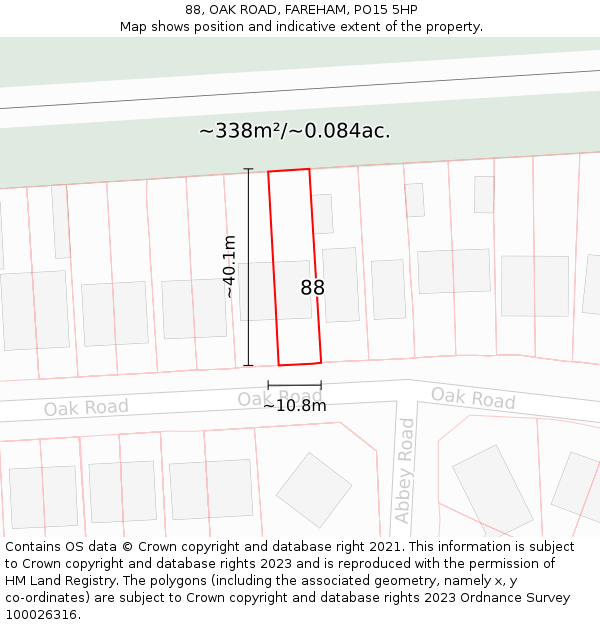 88, OAK ROAD, FAREHAM, PO15 5HP: Plot and title map