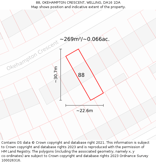 88, OKEHAMPTON CRESCENT, WELLING, DA16 1DA: Plot and title map