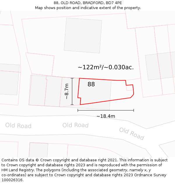 88, OLD ROAD, BRADFORD, BD7 4PE: Plot and title map