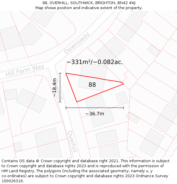 88, OVERHILL, SOUTHWICK, BRIGHTON, BN42 4WJ: Plot and title map
