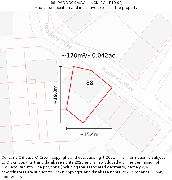 88, PADDOCK WAY, HINCKLEY, LE10 0FJ: Plot and title map