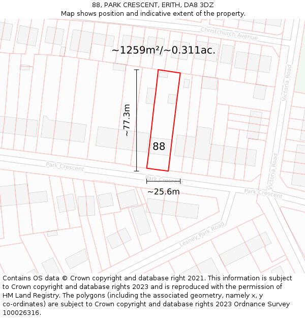 88, PARK CRESCENT, ERITH, DA8 3DZ: Plot and title map