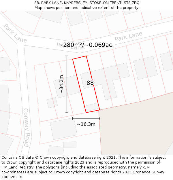 88, PARK LANE, KNYPERSLEY, STOKE-ON-TRENT, ST8 7BQ: Plot and title map