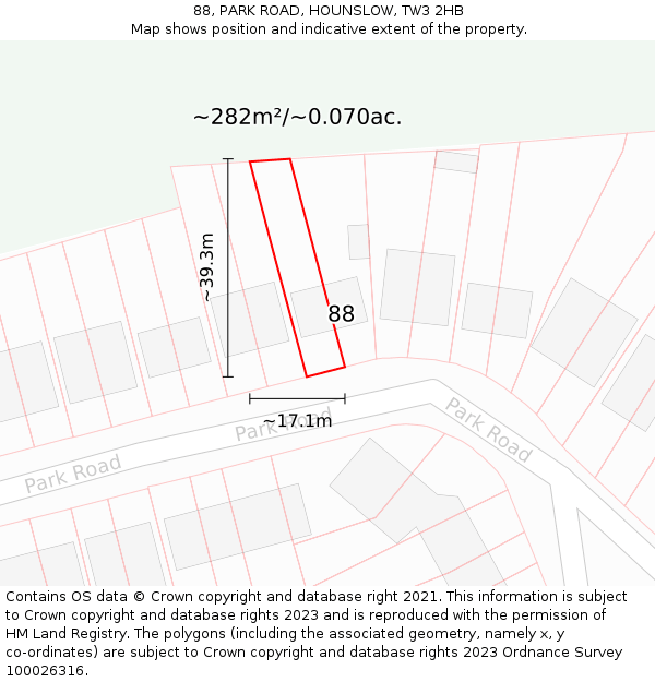 88, PARK ROAD, HOUNSLOW, TW3 2HB: Plot and title map