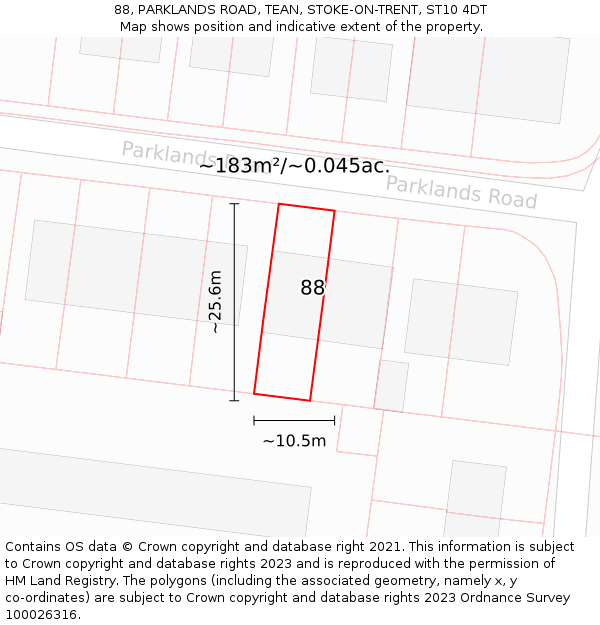 88, PARKLANDS ROAD, TEAN, STOKE-ON-TRENT, ST10 4DT: Plot and title map