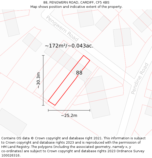 88, PENGWERN ROAD, CARDIFF, CF5 4BS: Plot and title map