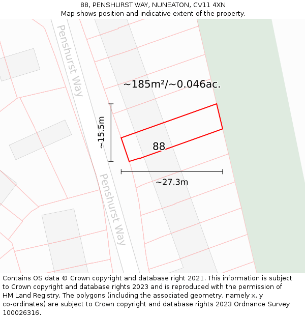 88, PENSHURST WAY, NUNEATON, CV11 4XN: Plot and title map