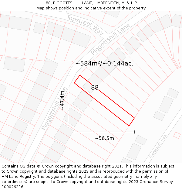 88, PIGGOTTSHILL LANE, HARPENDEN, AL5 1LP: Plot and title map