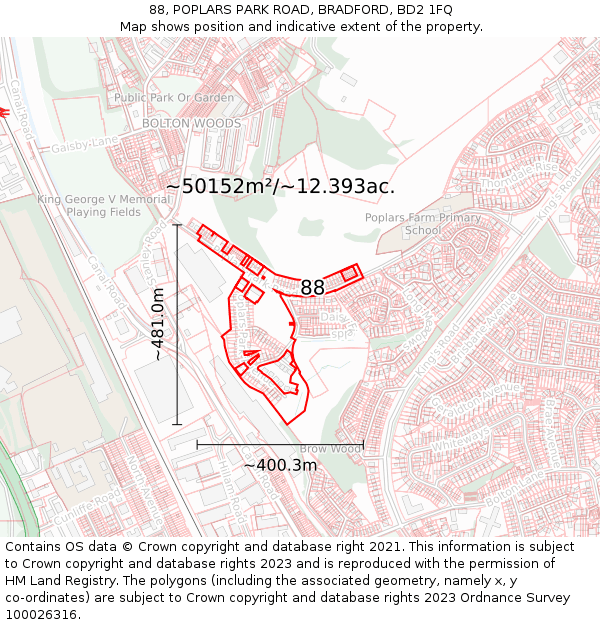 88, POPLARS PARK ROAD, BRADFORD, BD2 1FQ: Plot and title map