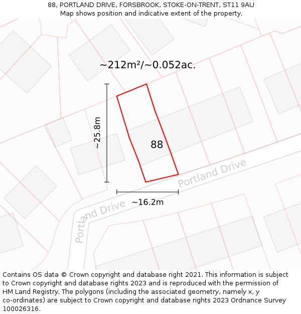 88, PORTLAND DRIVE, FORSBROOK, STOKE-ON-TRENT, ST11 9AU: Plot and title map
