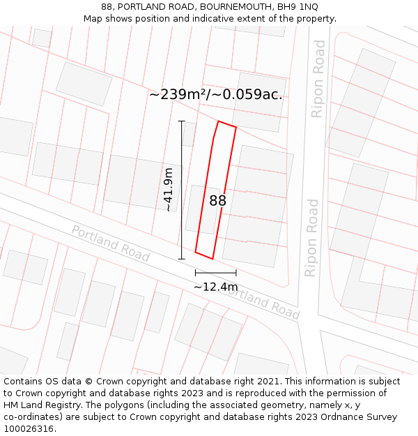 88, PORTLAND ROAD, BOURNEMOUTH, BH9 1NQ: Plot and title map