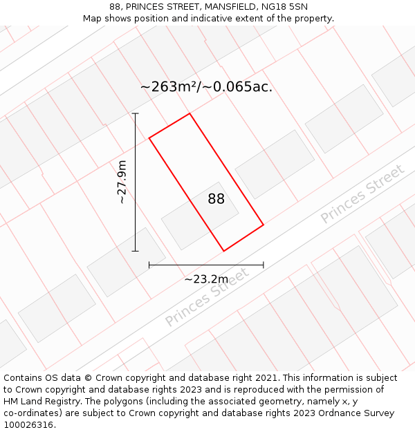 88, PRINCES STREET, MANSFIELD, NG18 5SN: Plot and title map