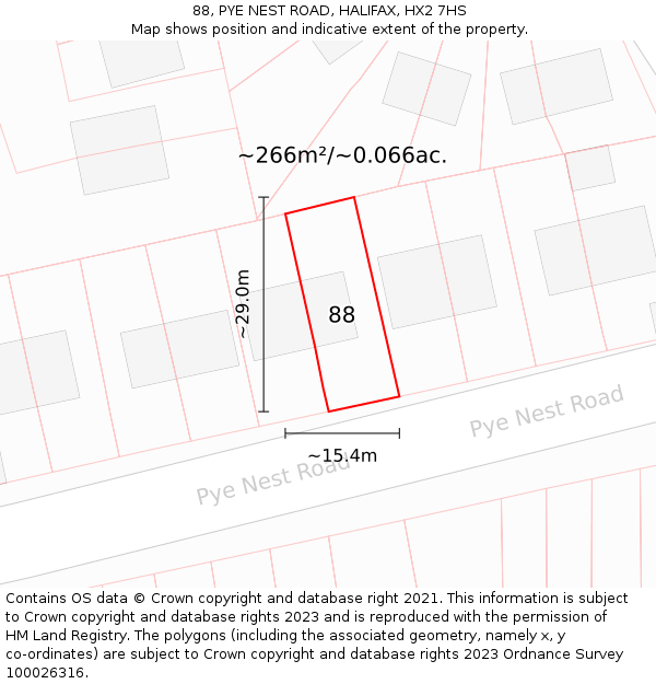 88, PYE NEST ROAD, HALIFAX, HX2 7HS: Plot and title map